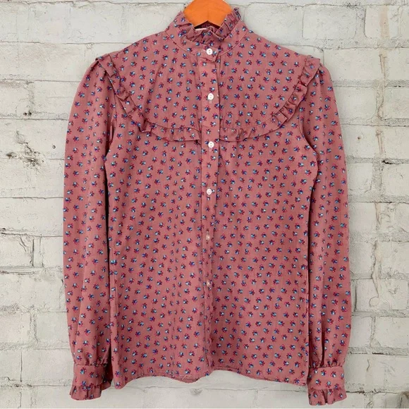Vintage Floral Ruffle Peasant Blouse - Pink Calico - Picture 7 of 8